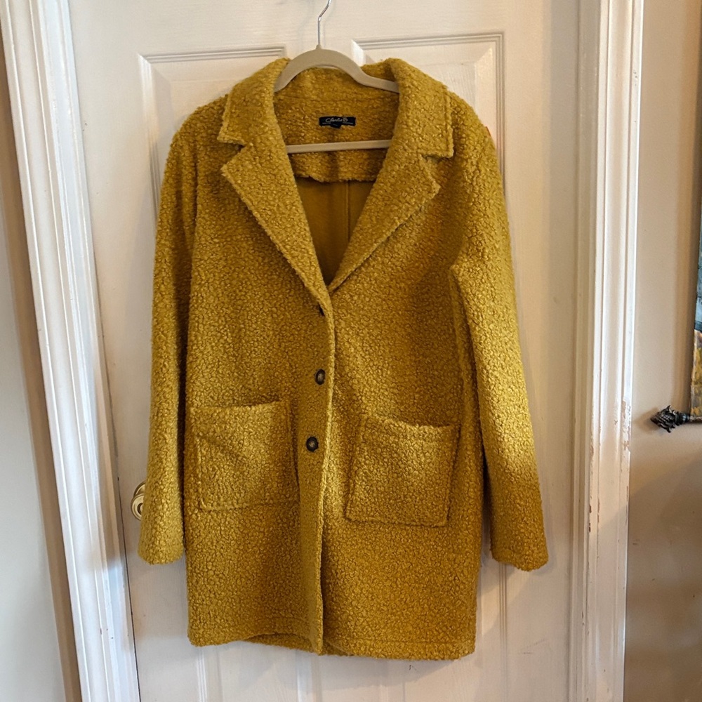 CHARLIE B Mustard women’s L boucle Sherpa button down coat pockets